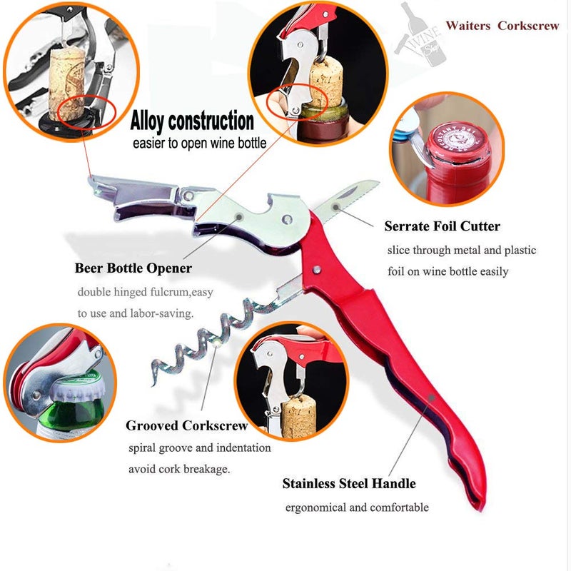 Kit-Home Professional Waiter Corkscrew Wine Openers Set, Heavy Duty Stainless Steel Hinges Wine Key for Restaurant Waiters, Sommelier, Bartenders - Image 2